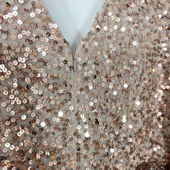 Mac Duggal Wrap Gown Womens 16 Copper V-Neck Thigh High Slit Sequin Beaded Waist - Picture 7 of 12